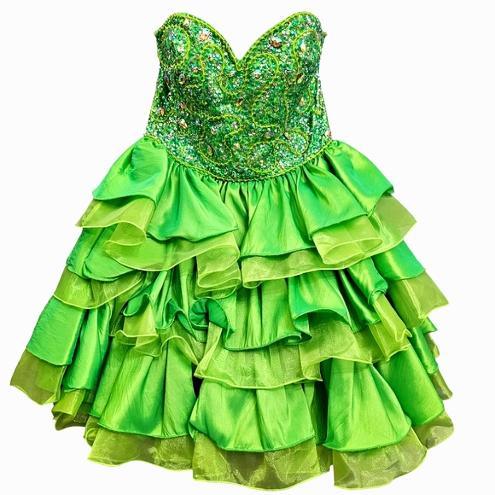 Nwot Jonathan Kayne French Novelty Strapless Sequin Green Ruffled Party Dress